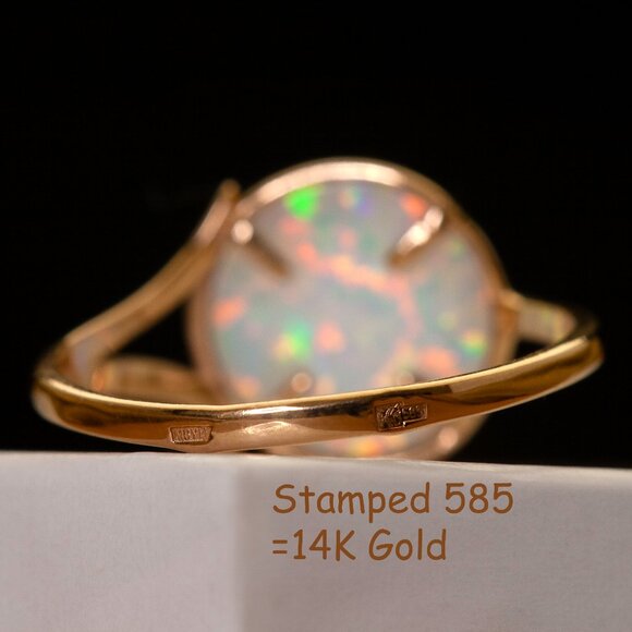 Stunning Custom Made 14K Rose Gold Opal Ring Vintage Real Gold Opal Ring Sz 6.75 - Picture 3 of 12